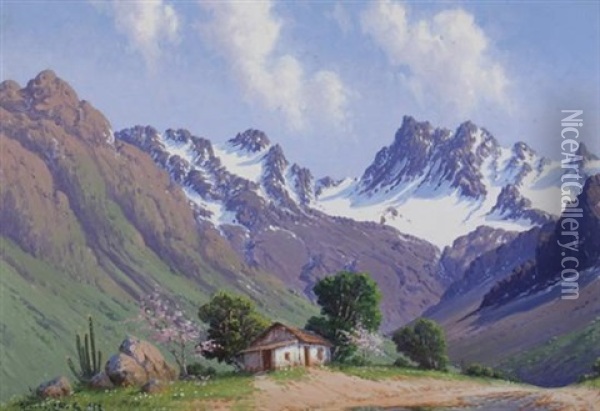 Cabin In The Andes Mountains Oil Painting - Alfredo Lobos