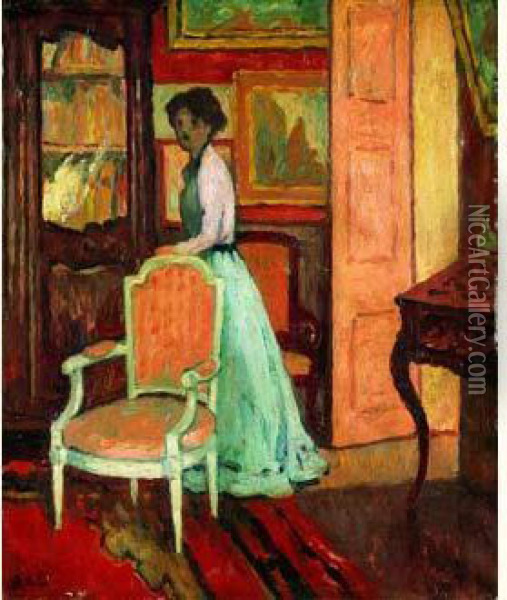 Jeune Femme Dans Un Interieur Oil Painting - Georges dEspagnat