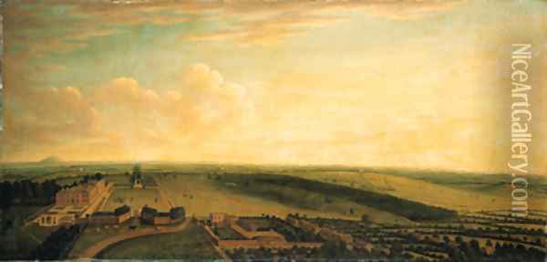 An extensive view of Market Bosworth Hall, Leicestershire Oil Painting - English School