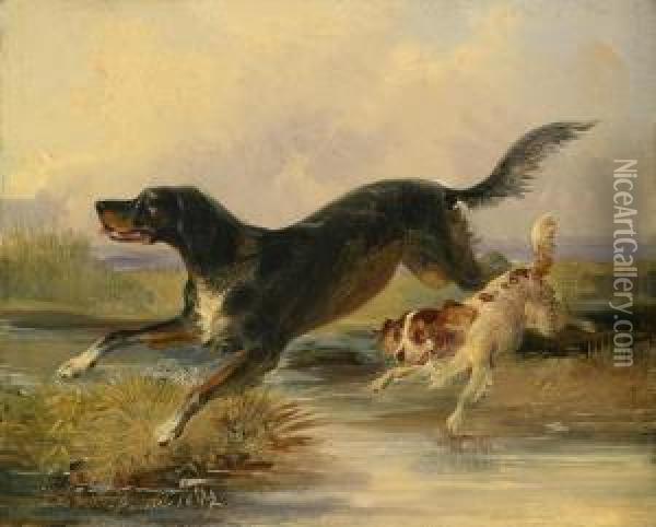 Dogs Fleeing Oil Painting - Johann Matthias Ranftl