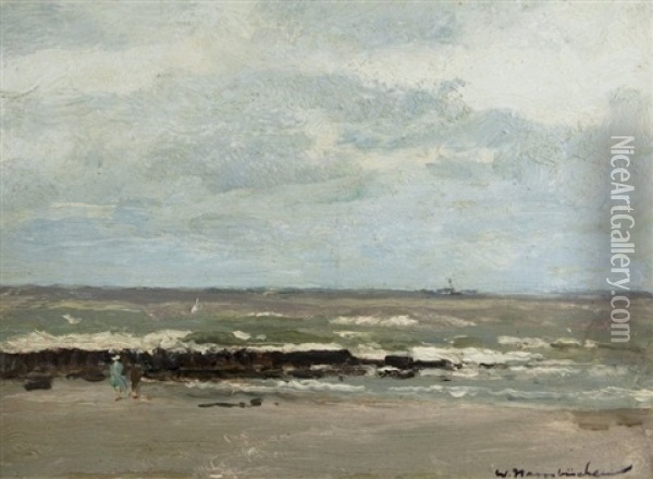 Spazierganger Am Strand Bei Knokke Oil Painting - Wilhelm Hambuechen