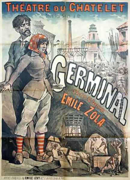 Poster advertising a performance of the play Germinal by Emile Zola 1840-1902 at the Theatre du Chatelet Oil Painting - Emile Levy
