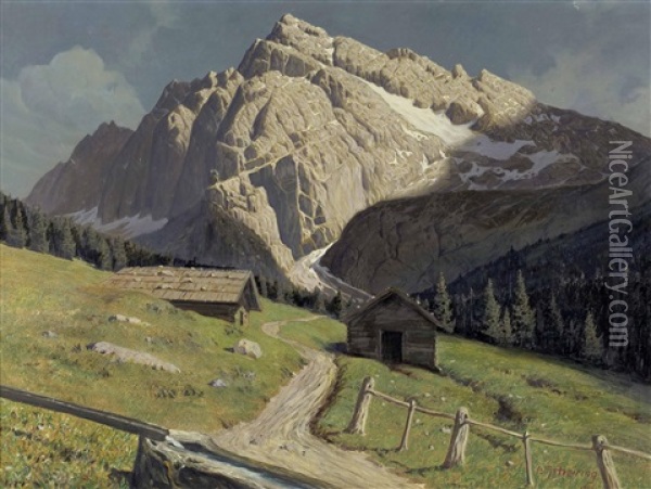 Hochalm Mit Serles Bei Innsbruck Oil Painting - Leopold Scheiring