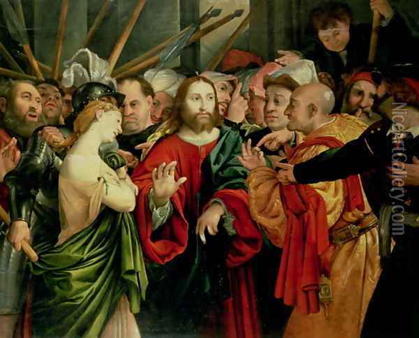 Christ and the Woman Taken in Adultery Oil Painting - Jan Sanders Van Hemessen