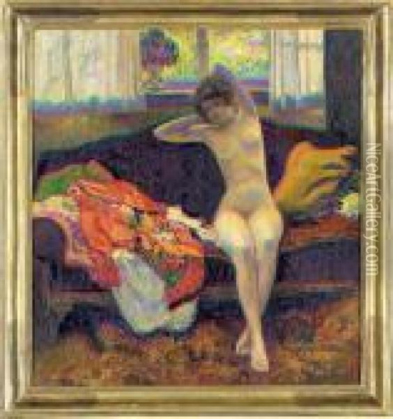 Seated Nude On A Sofa Oil Painting - Wilson Henry Irvine