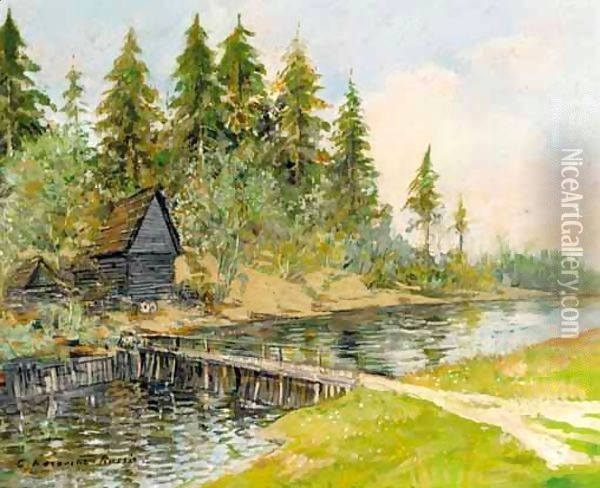 Dacha By The River Oil Painting - Konstantin Alexeievitch Korovin