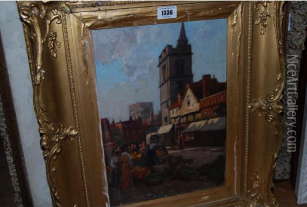 View Of St. Albans Market Oil Painting - Sidney Paul Goodwin