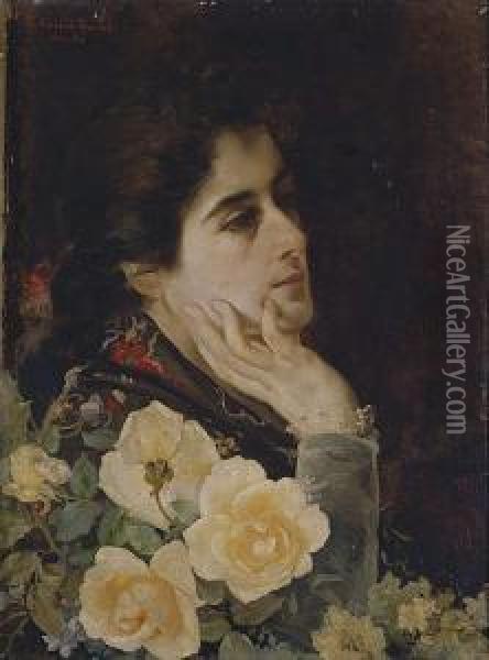 Gitana Con Flores Oil Painting - Jose Garcia Ramos