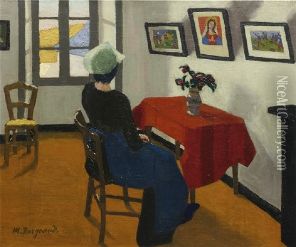 Interieur,  Femme Assise De Dos Oil Painting - Marius Borgeaud