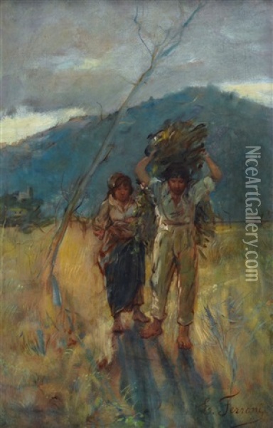 Contadini Oil Painting - Egisto Ferroni