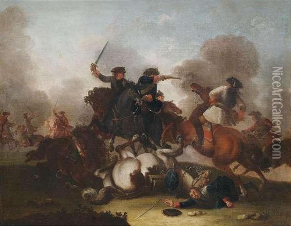 Cavalry Skirmish. Oil Painting - Georg Philipp I Rugendas