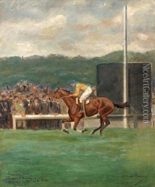 Arrivee De Course, Longchamps Oil Painting - Georges Louis Ch. Busson