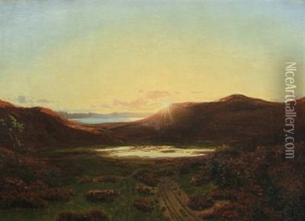 Heath Landscape, Sunset Oil Painting - Carl Wurtzen