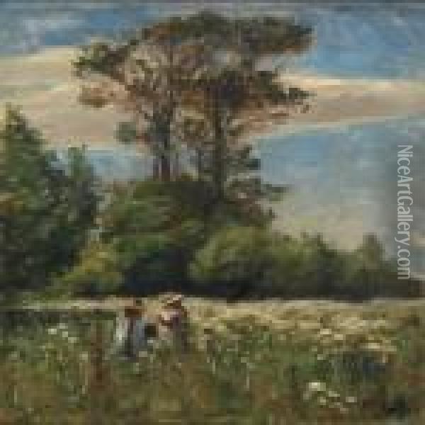 Two Girls On A Meadow Oil Painting - Hans Anderson Brendekilde