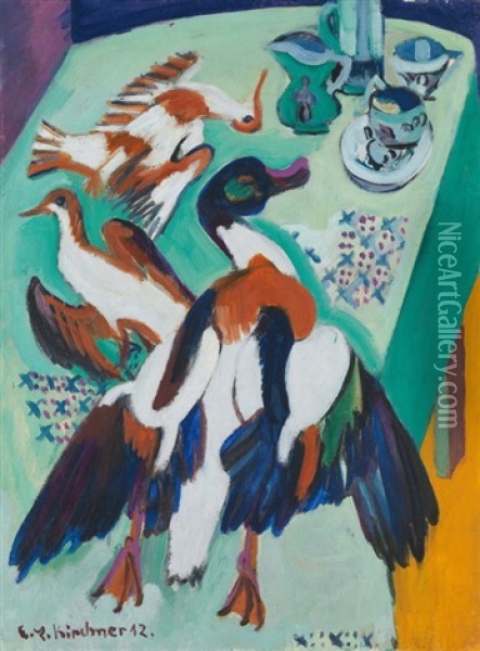 Stillleben Mit Ente Und Schnepfen Oil Painting - Ernst Ludwig Kirchner