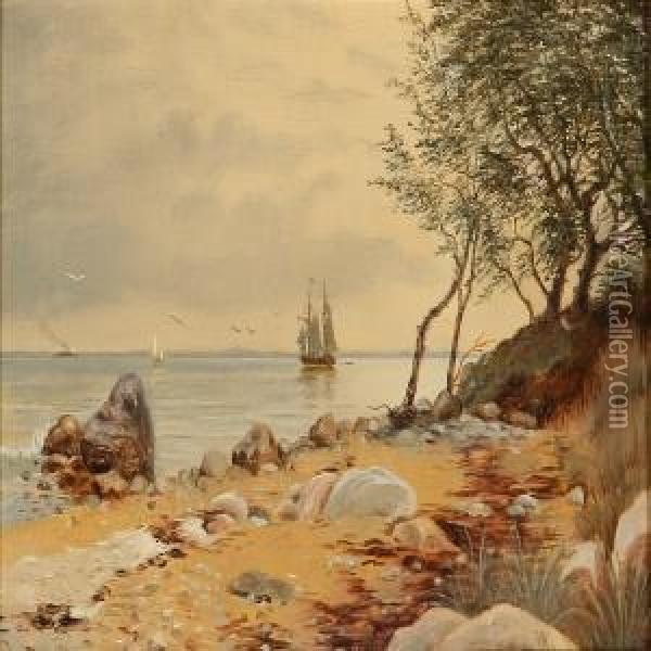 Coastal Scene With Sailing Ships And A Steamer On The Sea Oil Painting - Vilhelm Peter C. Kyhn