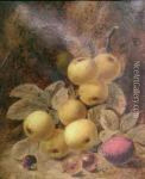 Fruit On A Mossy Bank Oil Painting - Oliver Clare