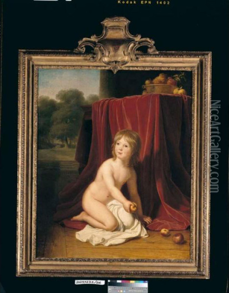 Portrait Of A Child Sitting Beside A Table Holding An Apple Oil Painting - Elisabeth Vigee-Lebrun