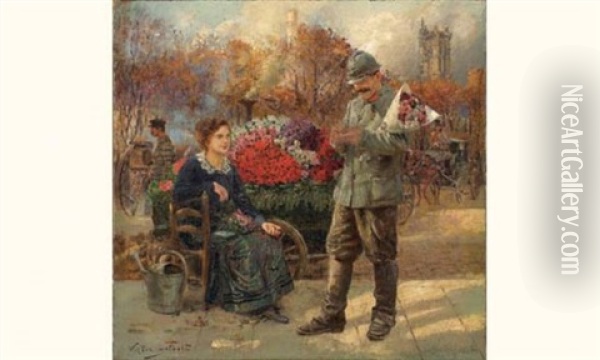 La Marchande De Fleurs A Paris Oil Painting - Victor Gabriel Gilbert