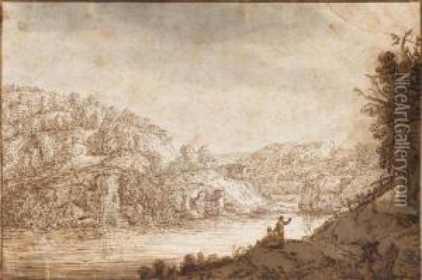 River Landscape With Ruins And Boats Oil Painting - Claes Cornelisz Moeyaert