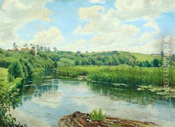 A Summer's Day At The Susaen Stream Oil Painting - Hans Andersen Brendekilde