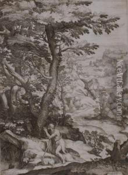 John In The Wilderness And St. Jerome In Contemplation Oil Painting - Cornelis Cort