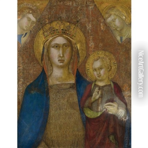 Madonna And Child With Two Angels Oil Painting - Niccolo (di ser Sozzo) Tegliacci