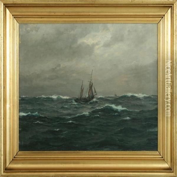 Seascape With Sailships Oil Painting - Christian Benjamin Olsen