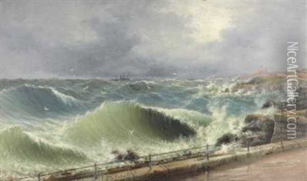 Approaching Harbour In Choppy Seas Oil Painting - Luigi Maria Galea