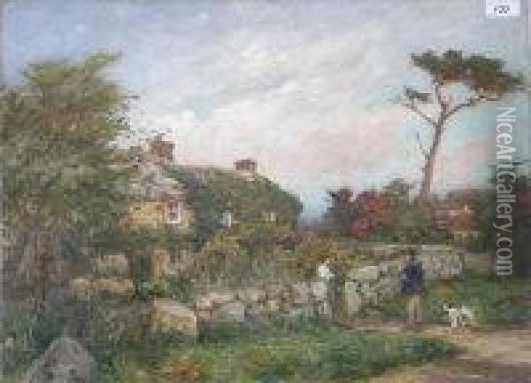 At The Cottage Wall Oil Painting - William Banks Fortescue