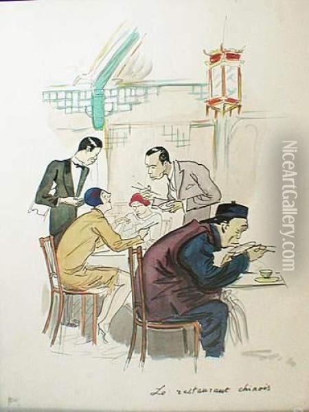 Le Restaurant Chinois Oil Painting - Georges Goursat Sem