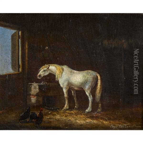 Pferd Und Huhner Im Stall Oil Painting - Eugene Verboeckhoven