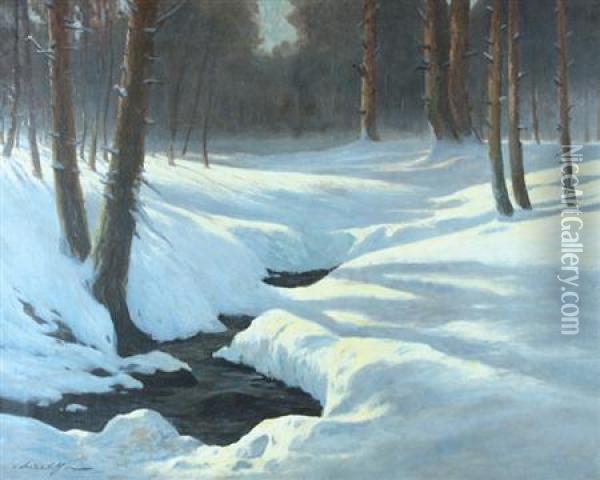 Wooded Stream In Winter Oil Painting - Constantin Alexandr. Westchiloff