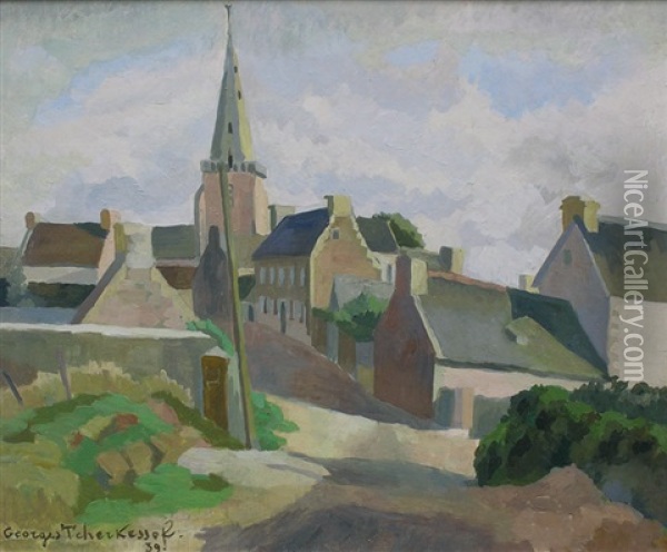 Village Breton Oil Painting - Georges Cherkesov