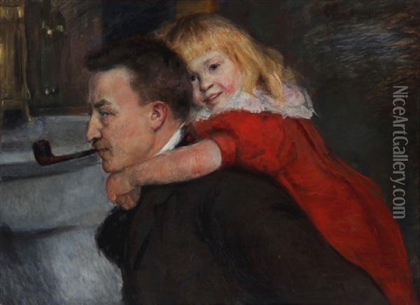 Danish Ophthalmologist Marius Tscherning And His Son Henri Oil Painting - Halfdan Strom