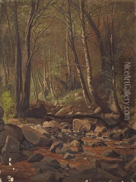 A Wooded Stream Oil Painting - Marius Dahlgren