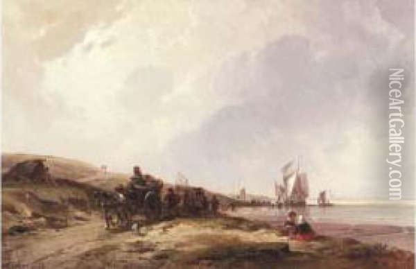 Marque Au Dos Sur Le Chassis Plage De Scheveningen (hollande Meridionale). Oil Painting - Charles Louis Mozin