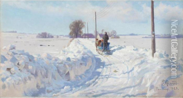 Vinter, Taastrup (winter At Taastrup) Oil Painting - Peder Mork Monsted
