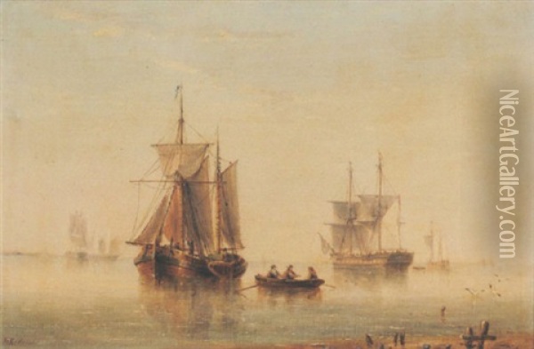 Shipping In Calm Seas Oil Painting - Henry Redmore