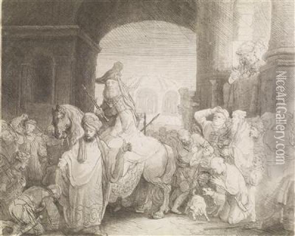 Thetriumph Of Mordecai Oil Painting - Rembrandt Van Rijn