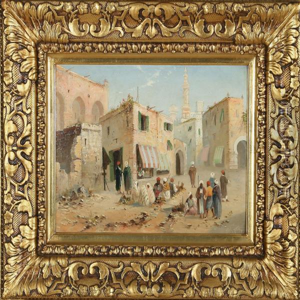 View Of An Arabmarket Oil Painting - Henry Stanton Lynton