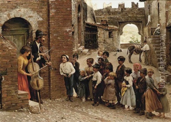 A Captive Audience Oil Painting - Arcangiolo Birelli