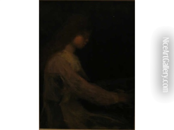 Young Girl Playing Piano Oil Painting - Arthur B. Davies