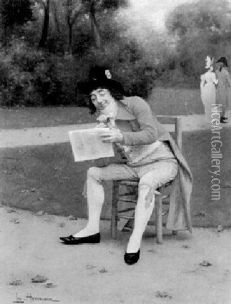 An Afternoon Read In The Park Oil Painting - Leo Herrmann
