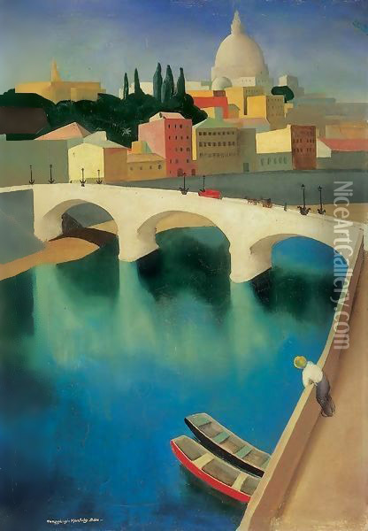 The Tevere at the Ponte Sisto 1930 Oil Painting - Bela Czobel