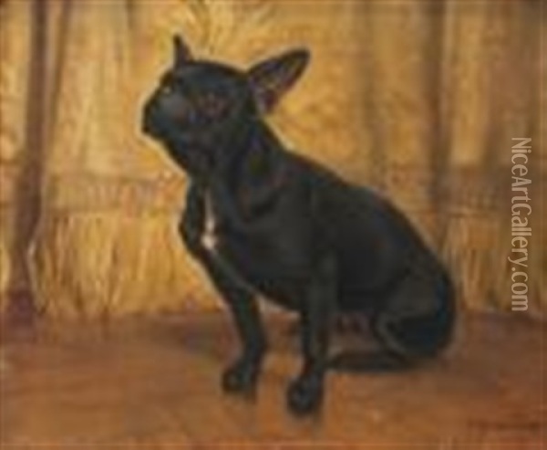 Portrait Of A French Bulldog Oil Painting - Adolphe Thomasse