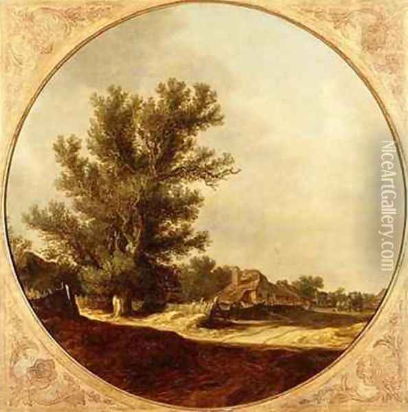 Oak Tree on a Country Lane with Travellers Oil Painting - Jan van Goyen