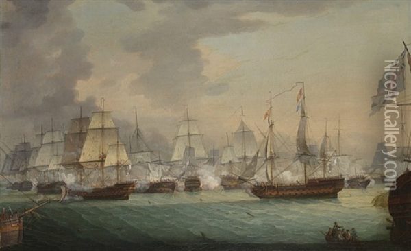 La Bataille D'aboukir, 1er Aout 1798 Oil Painting - Samuel Drummond