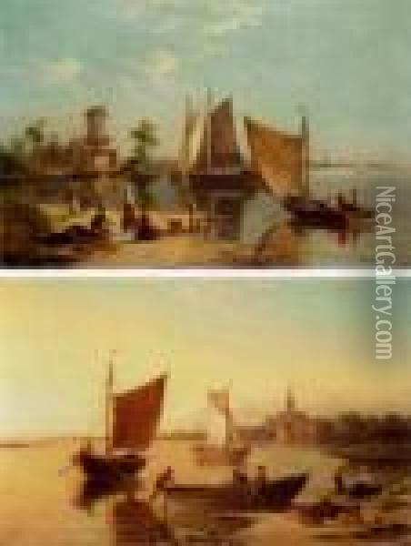 Schiedam On The Sheldt (#) Enkhuizen On The Zuider-zee Oil Painting - William Raymond Dommersen