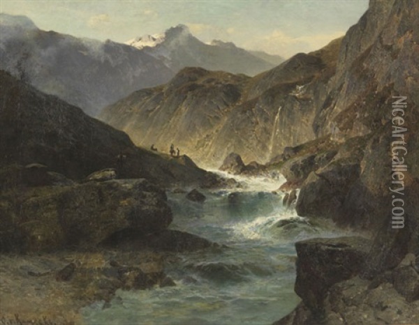 Hochgebirge Mit Tosendem Fluss Oil Painting - Otto von Kameke
